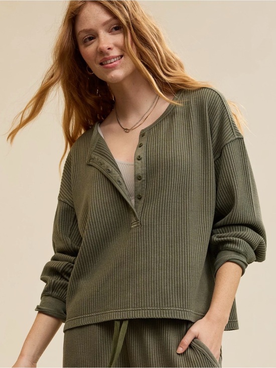 aerie Sweaters - aerie Olive Ribbed Henley Sweatshirt comfy lounge everyday lagenlook